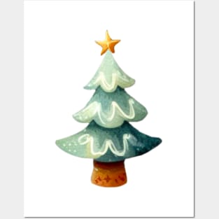 Pastel Green Christmas Tree Illustration Posters and Art